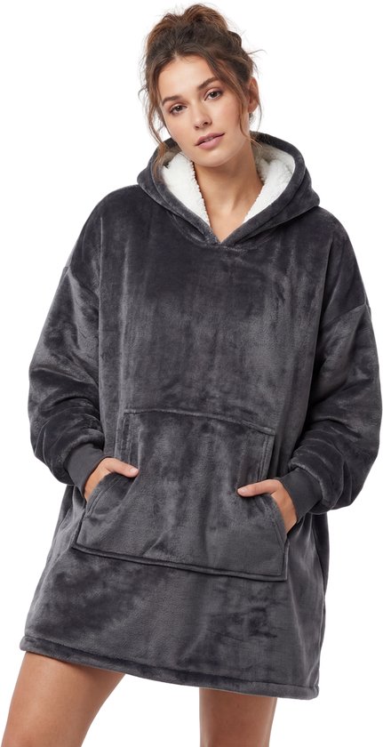 JAXY Hoodie Deken - Snuggle Hoodie - Fleece Deken Met Mouwen - Hoodie Blanket - Donkergrijs
