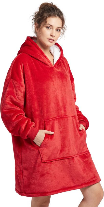 JAXY Hoodie Deken - Snuggle Hoodie - Fleece Deken Met Mouwen - Hoodie Blanket - Rood