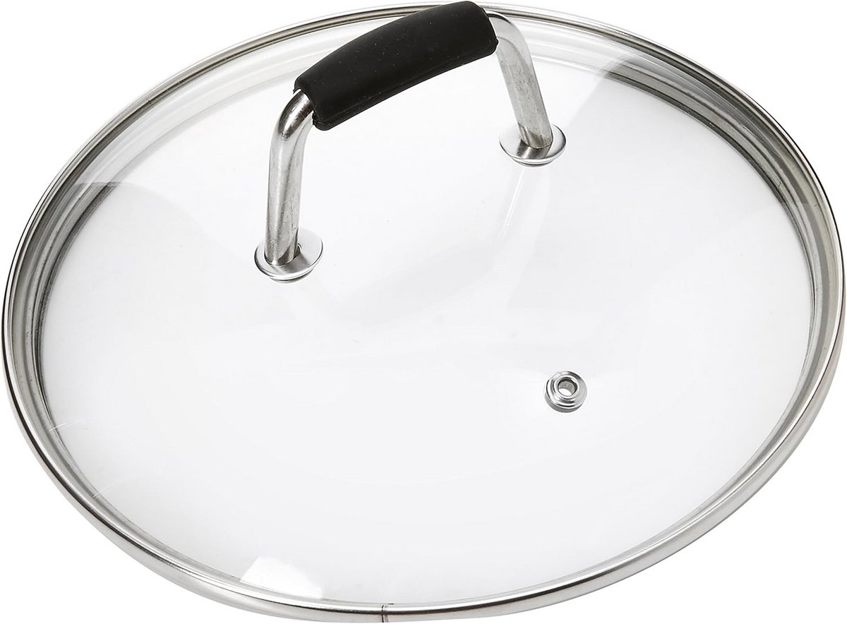 Glazen deksel 20 cm met RVS hendel en hittebestendige silicone