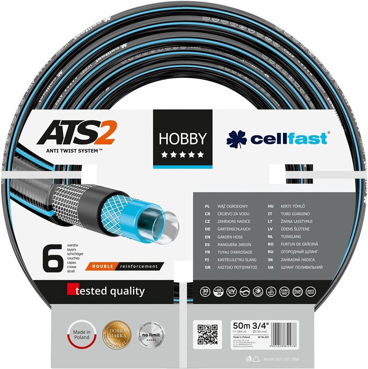 Robuuste 6-laags Tuinslang 50 Meter 3/4 Inch UV-Bestendig Zwart