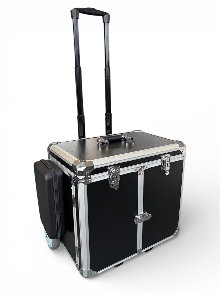 Pedicure koffer - Pedicure trolley - Deluxe - Medium Zwart - Met stopcontact - Grote wielen - 2 Instrumenten cases