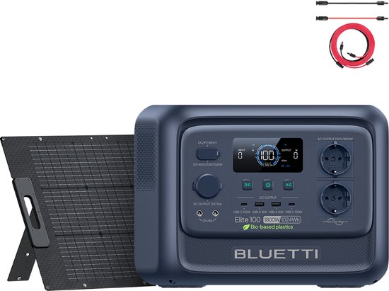 BLUETTI Elite 100 V2 1800W - 1024Wh - Draagbare Accu - met 200W Zonnepanelen PV200 - voor Camping- outdoor- thuis Noodstroom