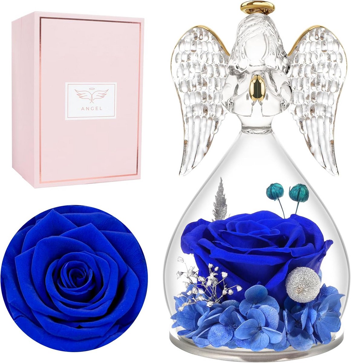 Eeuwige Roos Engelfiguur - Perfect Cadeau voor Vrouwen en Moeders - Glazen Koepel met Beschermengel voor Verjaardag, Kerst en Valentijn