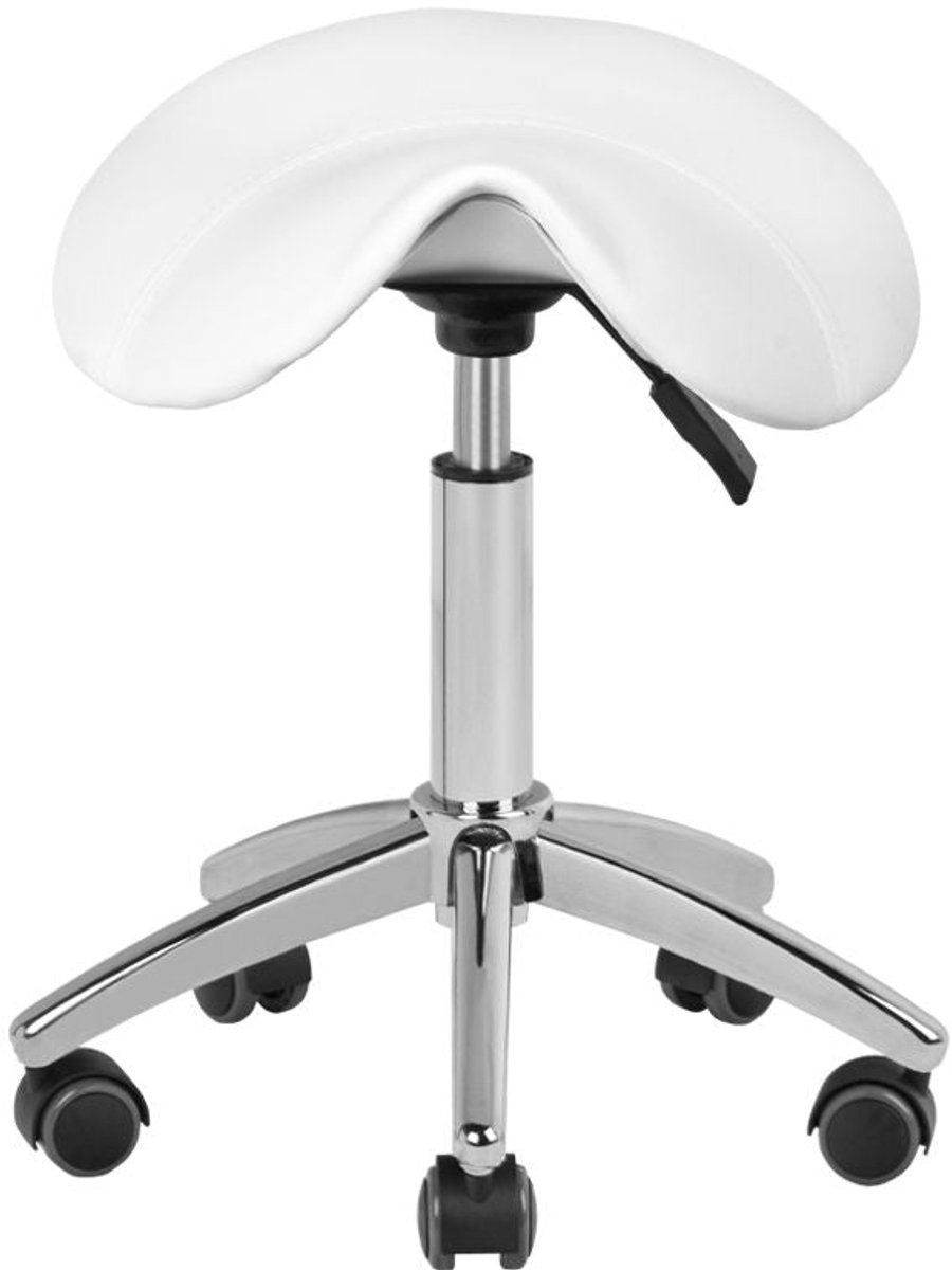 Cosmetische Ergonomische Zadelkruk AM-302 Wit – Zonder Rugleuning – Verstelbaar – Op Wielen – Professionele Werkkruk