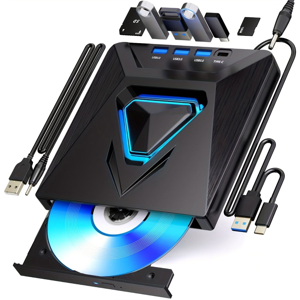 6-in-1 USB- en Type-C-externe optische drive-brander