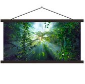 Posterhanger incl. Poster 60x30 cm - Schoolplaat - De zon schijnend door de bossen van een regenwoud in Maleisië - Textielposter - Zwarte latten
