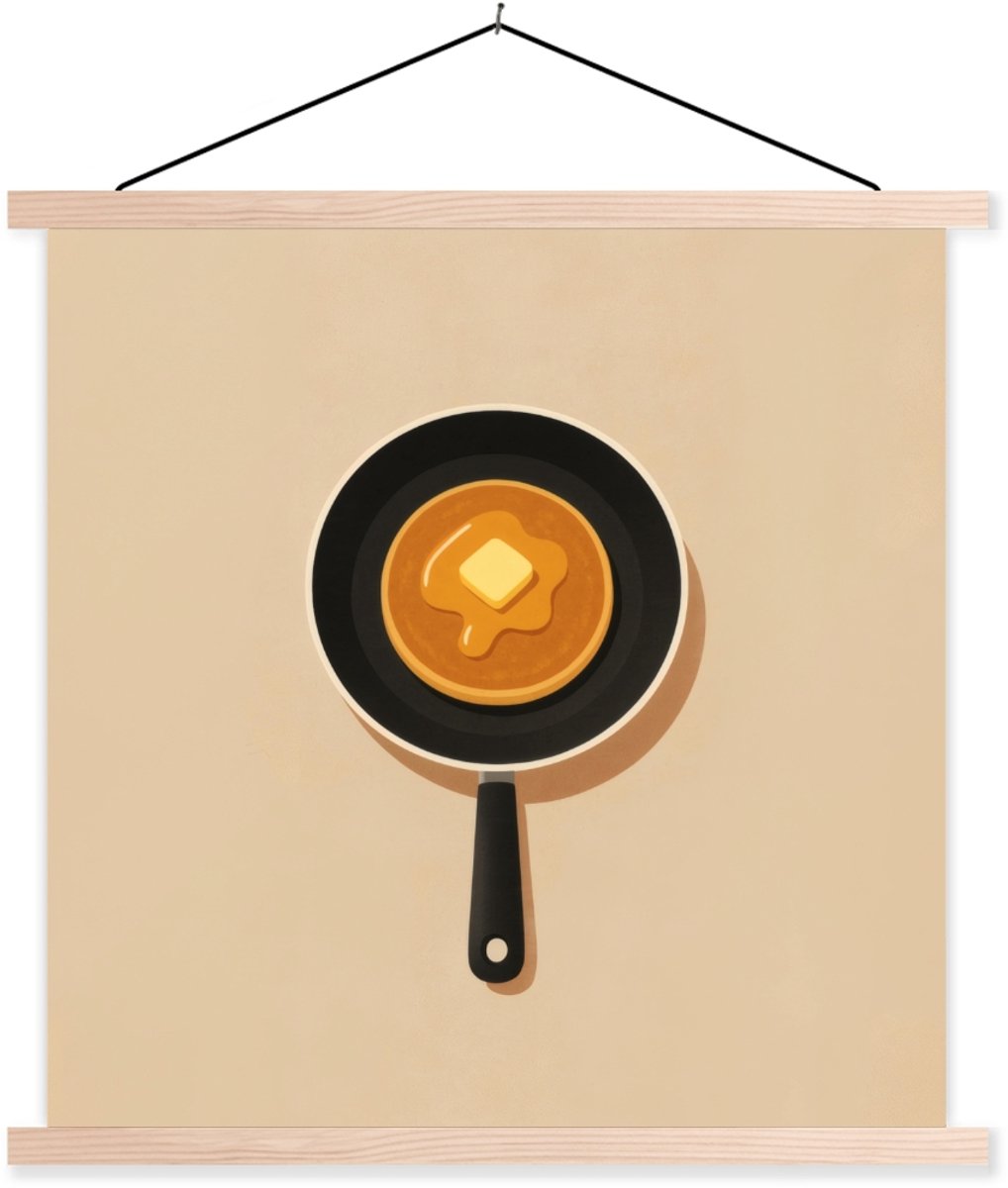 Posterhanger incl. Poster 120x120 cm - Schoolplaat - Pannenkoek - Koekenpan - Boter - Mini