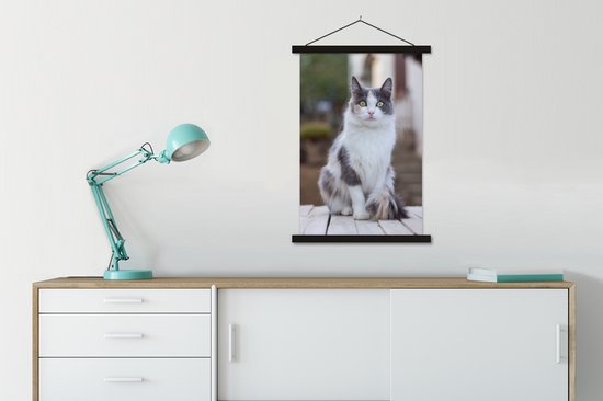 Photo portrait chat blanc gris textielposter affiche 60x90 cm