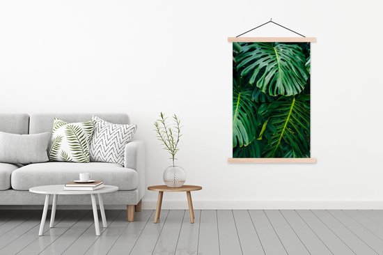 Feuilles botaniques vert foncé dans un poster d'école de jardin lattes plates vierges 120x180 cm - Tirage photo sur poster textielposter (décoration murale salon / chambre) XXL / Groot format!
