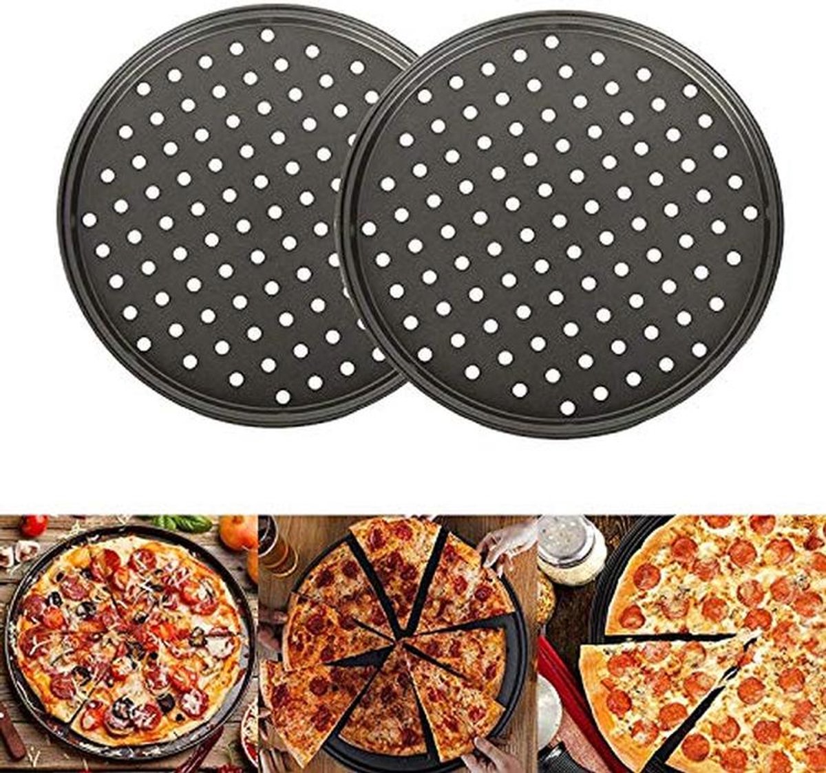 Ronde Pizzaplaat Set voor Oven 30 cm Geperforeerde Bakpannen