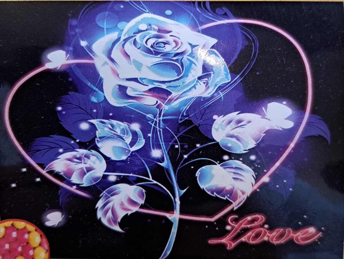 Diamond painting roos met love 40 x 50 cm volledige bedrukking ronde steentjes - roos hart verliefd