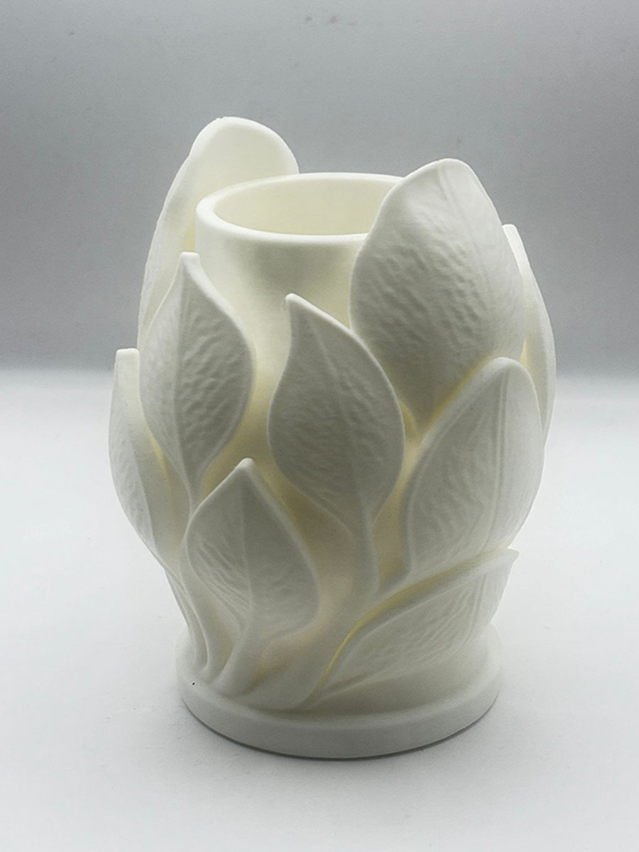 Decoratieve plantenhouder 13 cm – 3D geprint blad-design – wit – voor kunstplanten