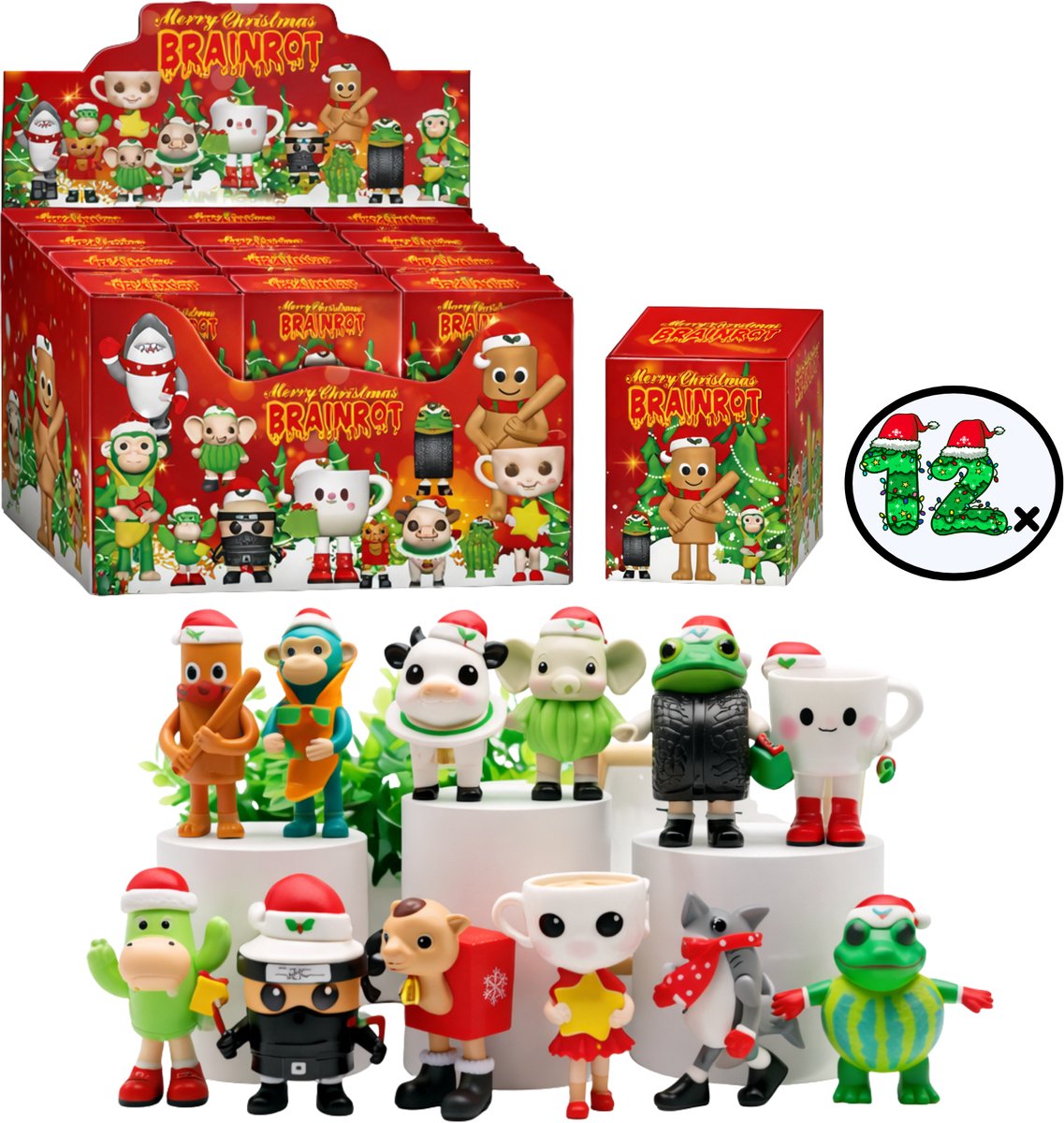 Italian Brainrot™ Brainrot Poppetjes Christmas Edition - 12 Figuren - Tung Tung Tung Sahur - Tralalero Tralala - Italian Brainrot Cadeau - Speelfiguren - Kerst Cadeau Kinderen