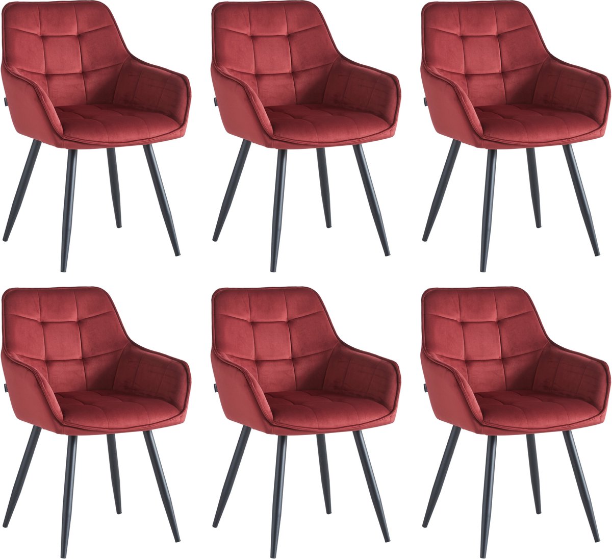 Colenis® - Oriana Eetkamerstoel - Set Van 6 - Bordeaux - Fluweel - Velvet - Industrieel