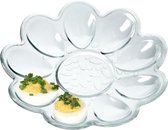 Praktisch glazen eierbord voor 9 eieren, bloemvormig, transparant, ideaal voor elke gelegenheid