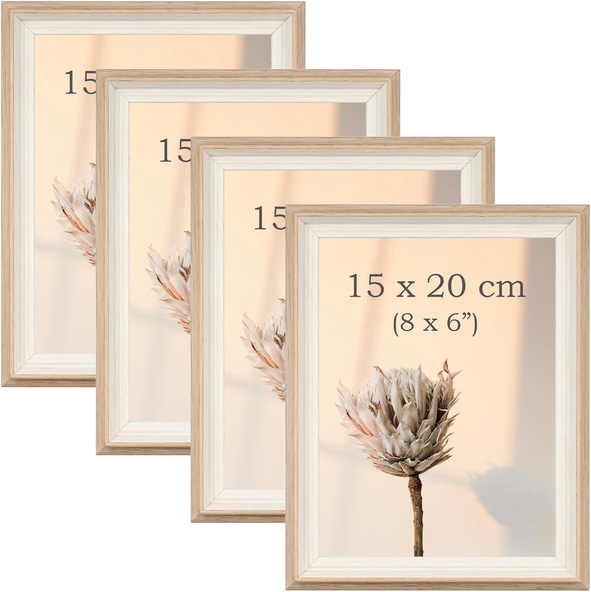 Famanu 4 houten fotolijsten 15x20 cm, staand of liggend, houtnerf
