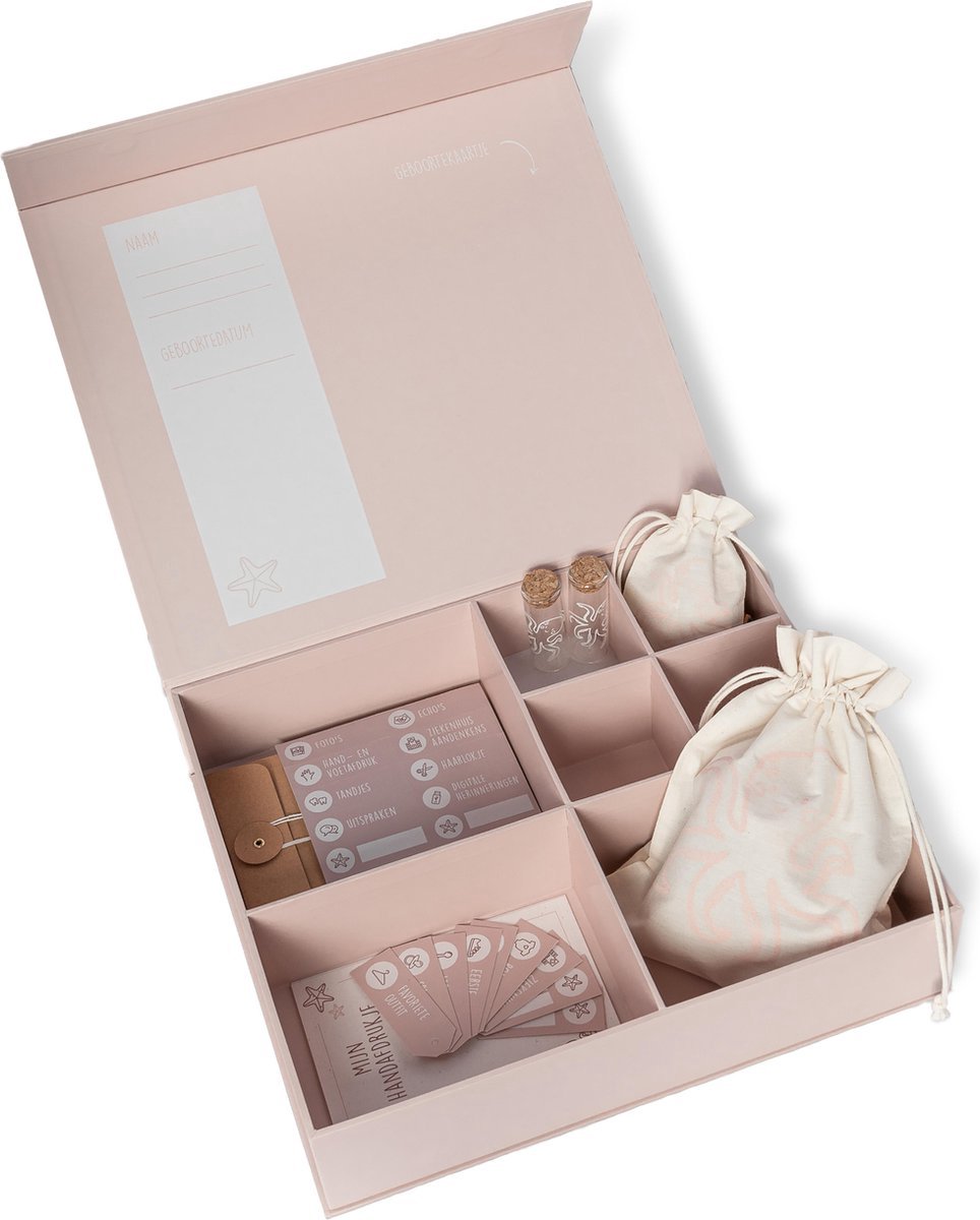 Great Memories by Goodz4All Luxe Baby Memory Box met Geboortekaartjes Bewaarbundel – Herinneringsdoos - Kraamcadeau - Baby Geschenkset - Babyshower cadeau - Met Inktpad voor Voet- en Handafdruk - Roze – foto 7