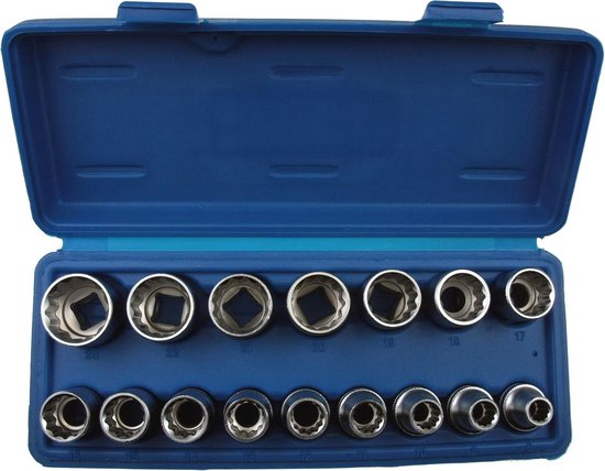Dopsleutelset 16-delig - Steeksleutelinzetstukken 12-kant voor 1/2 inch