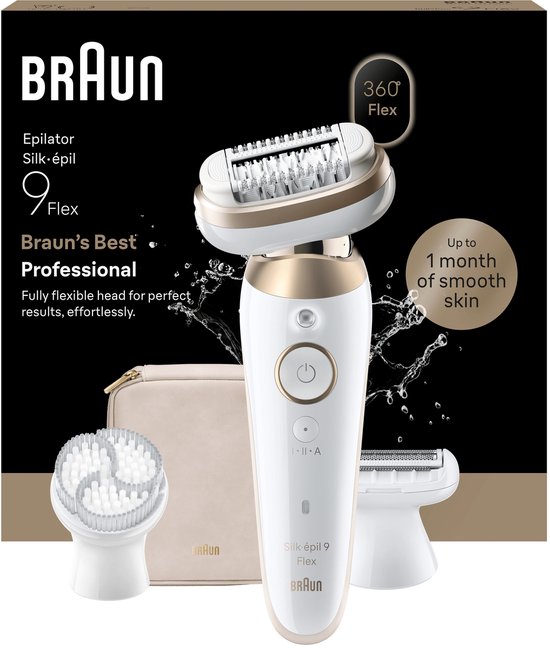 Braun Silk·épil 9 Flex - Wet & Dry Epilator - 9-060 3D - Langdurig Gladde Huid - Inclusief Scheerkop, Trimmerkam en Exfoliatieborstel - Goud