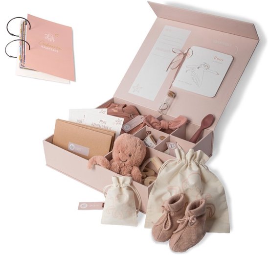 Great Memories by Goodz4All Luxe Baby Memory Box met Geboortekaartjes Bewaarbundel – Herinneringsdoos - Kraamcadeau - Baby Geschenkset - Babyshower cadeau - Met Inktpad voor Voet- en Handafdruk - Roze