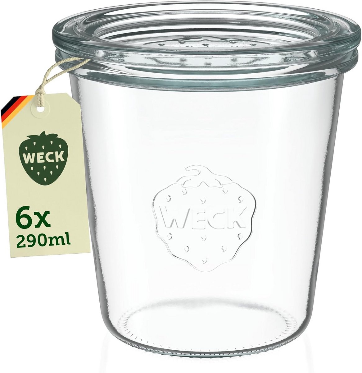 Set van 6 Glazen Potten 290 ml met Deksel - Stapelbare Dessertglazen en Inmaakpotten