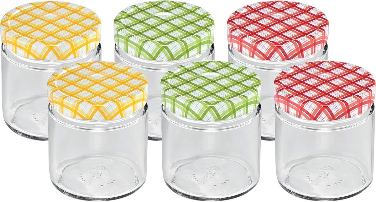 Weckpot 200 ml met kleurrijk deksel - Set van 6