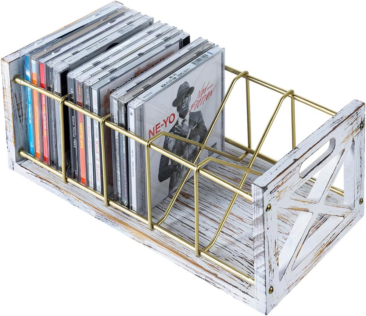 CD en DVD Rack van Massief Hout en Metaal