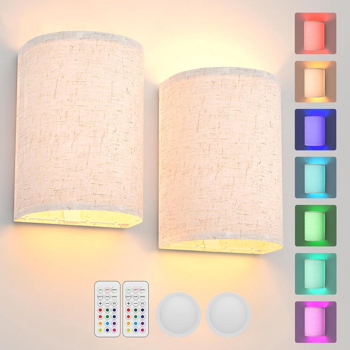 Draadloze dimbare wandlamp met RGB-kleuren en afstandsbediening voor sfeervolle verlichting