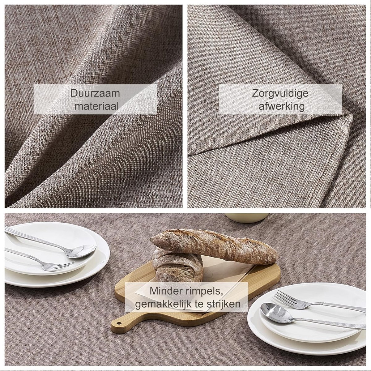 Vlekbestendig Tafelkleed Linnenlook - Waterafstotend en Wasbaar - Bruin Taupe 90x90 cm