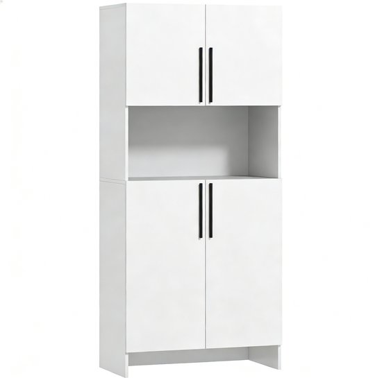 Keukenkast Dressoir Opbergkast Bijzetkast Voorraadkast Met Deuren en Planken Stevig Houten Frame Geschikt voor Keuken Woonkamer Eetkamer 79×40×175 cm Wit
