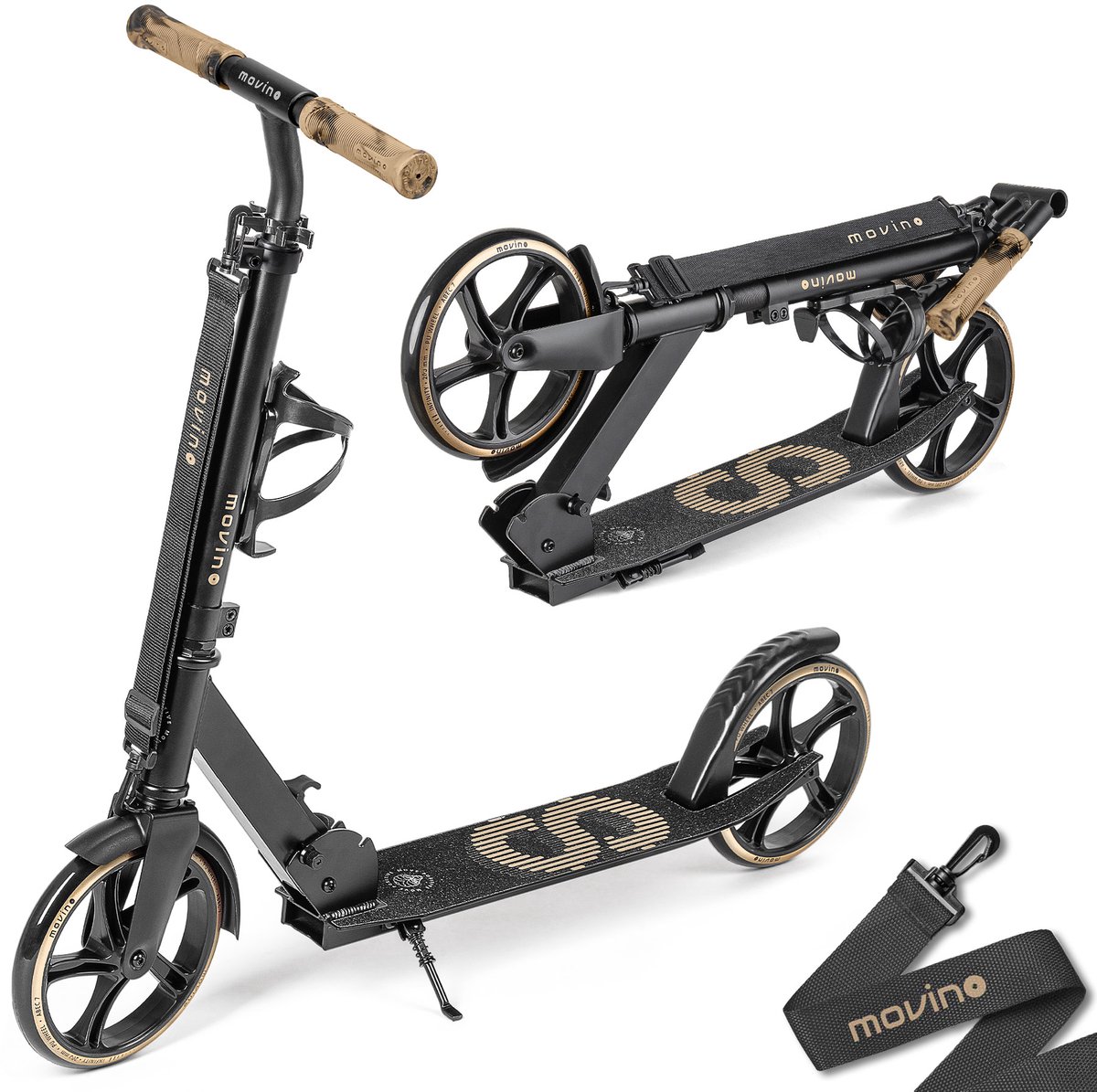 Movino Infinity - Step - Zwart-Goud - voor Jongens en Meisjes - Lagers ABEC-7 - Drie instelbare hoogte-opties - Draagkracht tot 100 kg