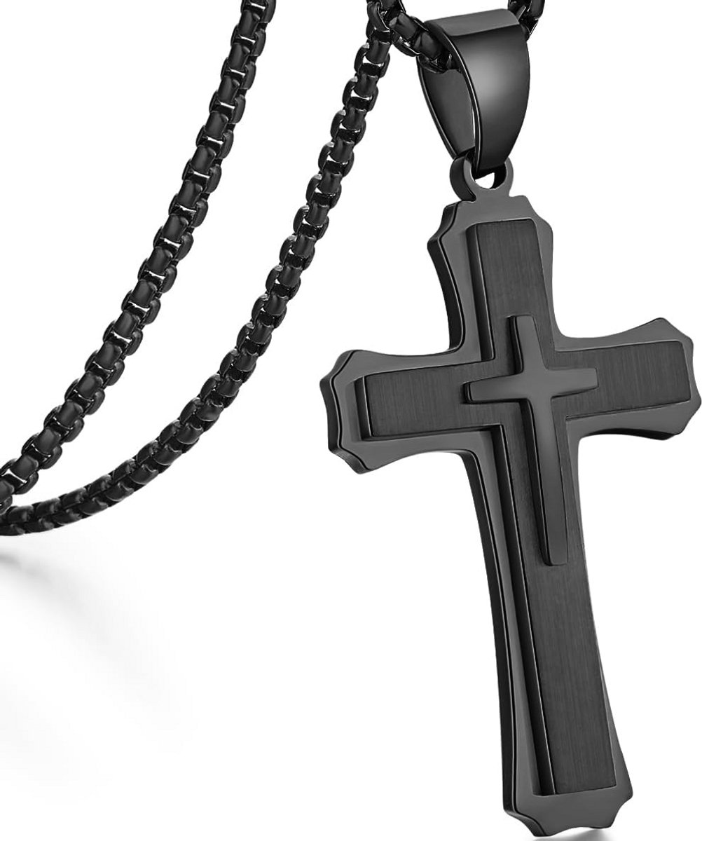 Heren Kruishanger Halsketting Roestvrij Staal 18K Verguld Lengte Verstelbaar