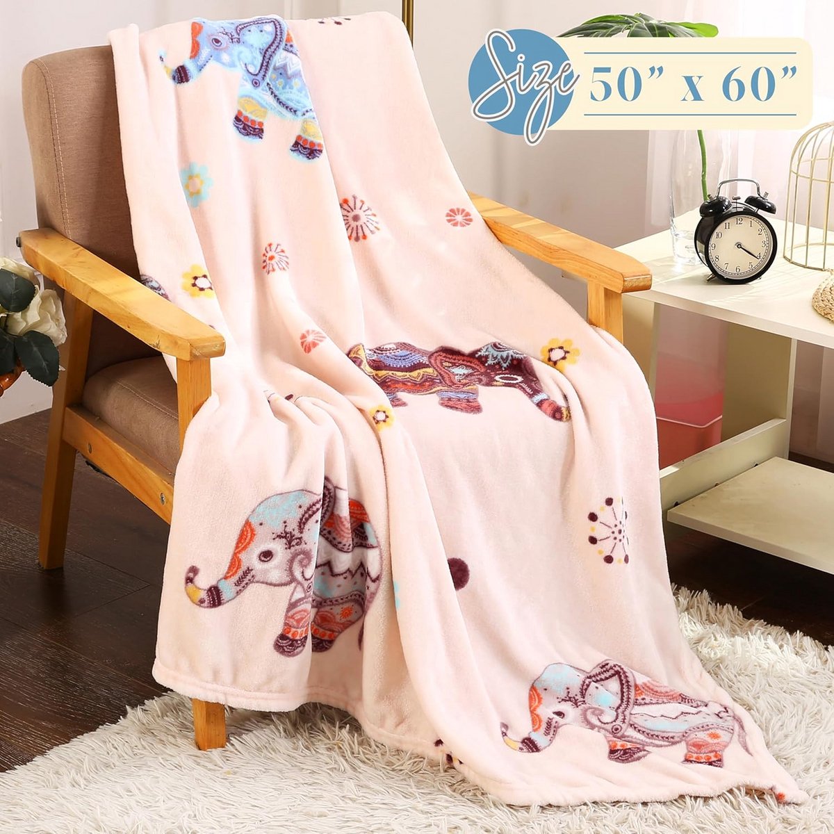 Lichtgewicht Boho Olifant Worpdeken - Ultrafijne en Cozy Decoratieve Deken van 127 x 152 cm