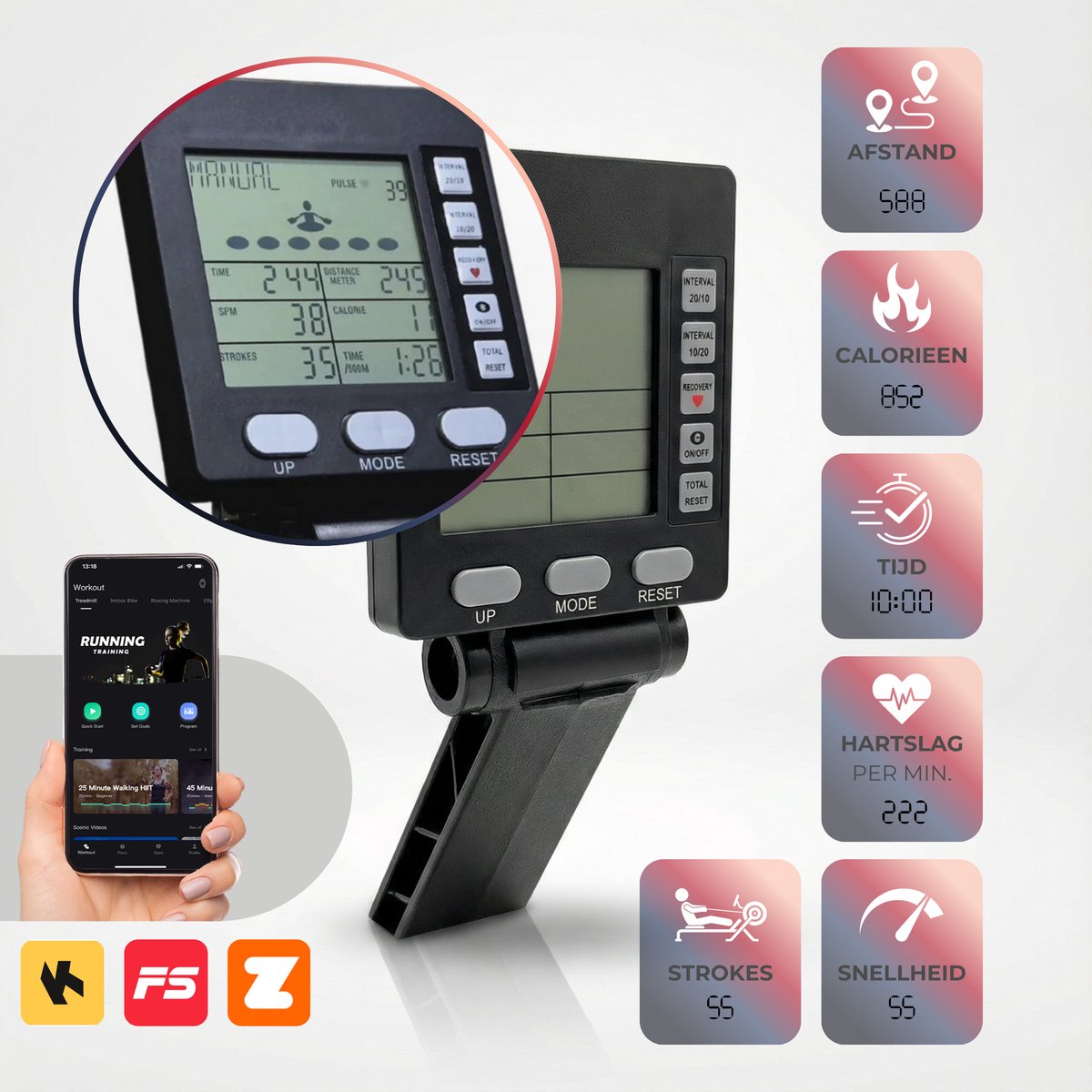 FitFirst AirRower Inklapbare Roeitrainer tot 200KG Zwart - afbeelding 3