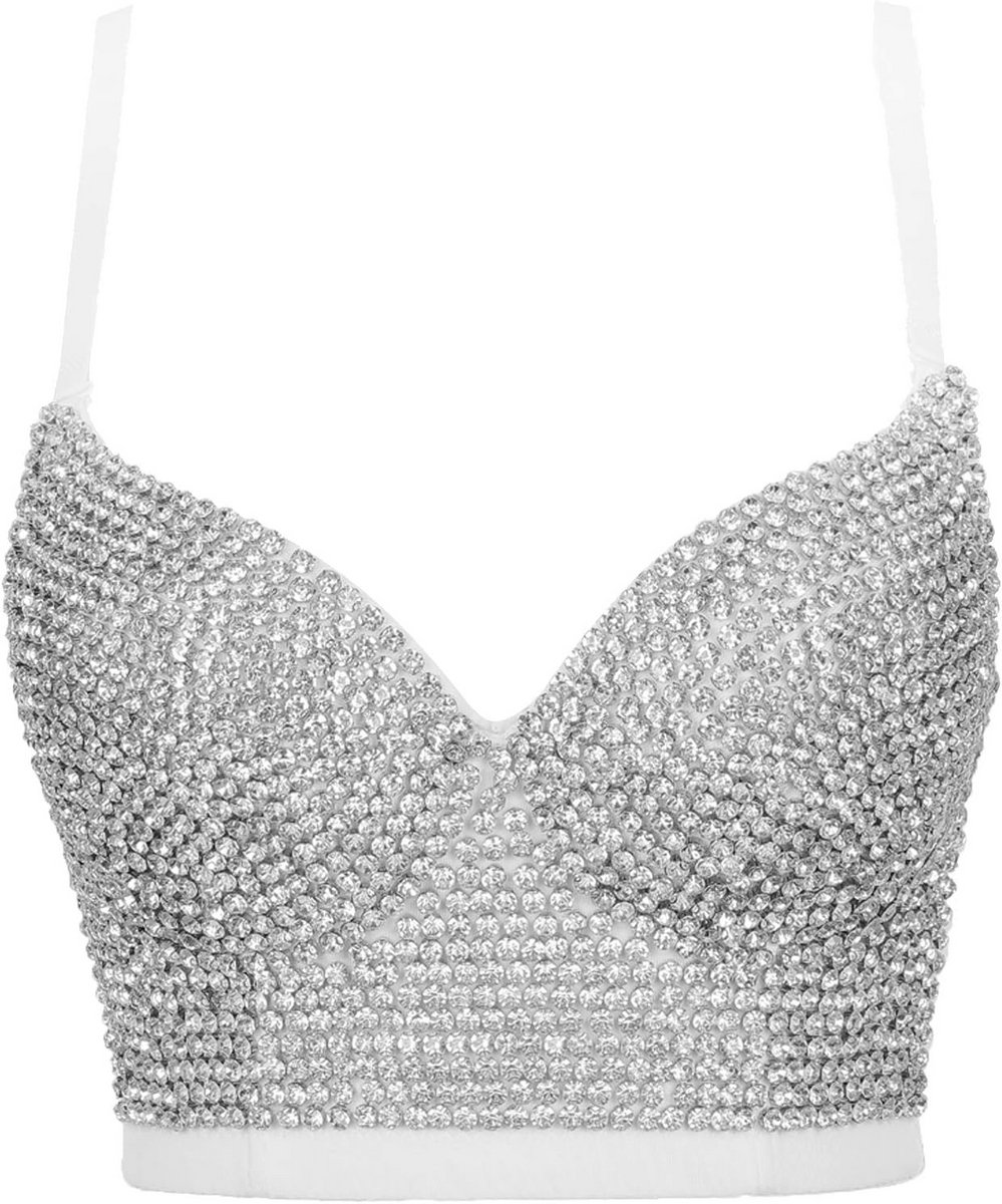 Dames Corset Bustier Crop Top met Strass Steentjes Push-Up Slim Vest