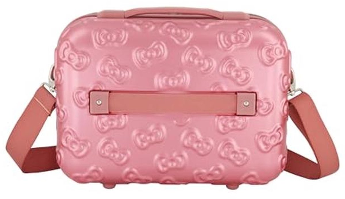 Roze reis make-up koffer met verstelbare schouderriem en trolleyhoes