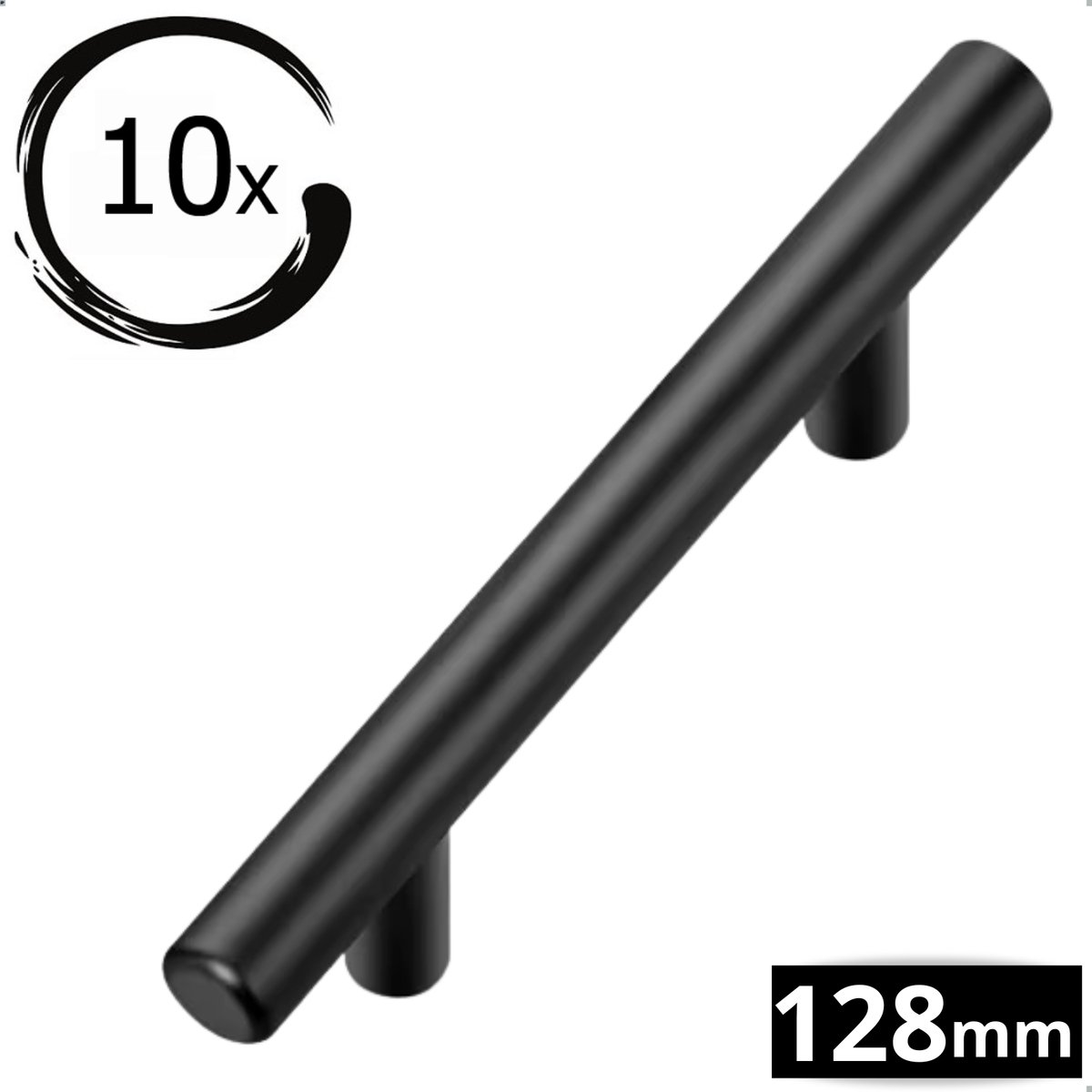 10X Handgrepen Zwart RVS - Boormaat 128mm - Greepjes - Handgreep - Handgrepen keukenkastjes - Handvatten - Meubelgreep zwart - Handgrepen voor deurtjes
