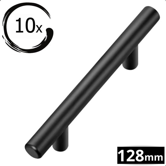 Een zwarte kastgreep van 128 mm, met het opschrift '10x'.