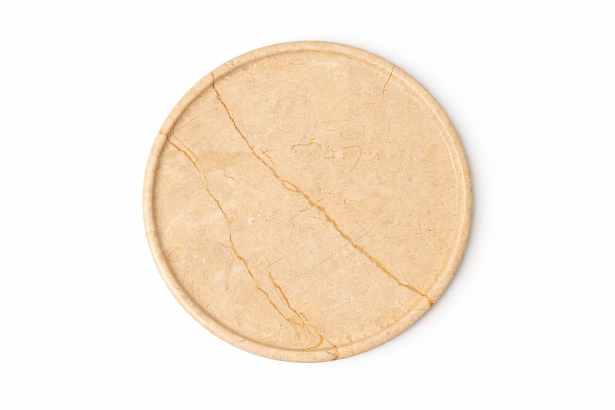 Beige Marmeren Tray – Ronde Natuurstenen Schaal – Handgemaakt Decoratieplateau