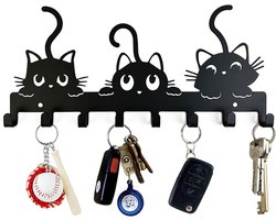 Sleutelhouder voor aan de muur - sleutelrekje - sleutelkast - 8 haken - Sleutelorganizer voor deurkozijn - Zwart - Metaal