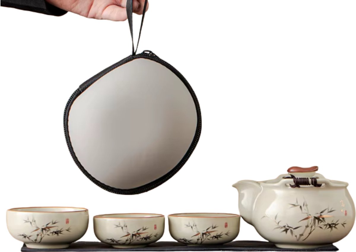 JinSho - Gaiwan Thee Set Bamboo Leave - incl Reisetui