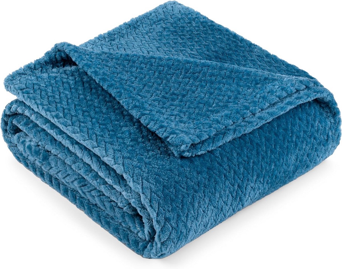 Luxe Flanel Fleece Sierdeken Twin Turquoise Teal Blauw - Zachte Jacquard Pluche Bank- en Beddeken 150x200