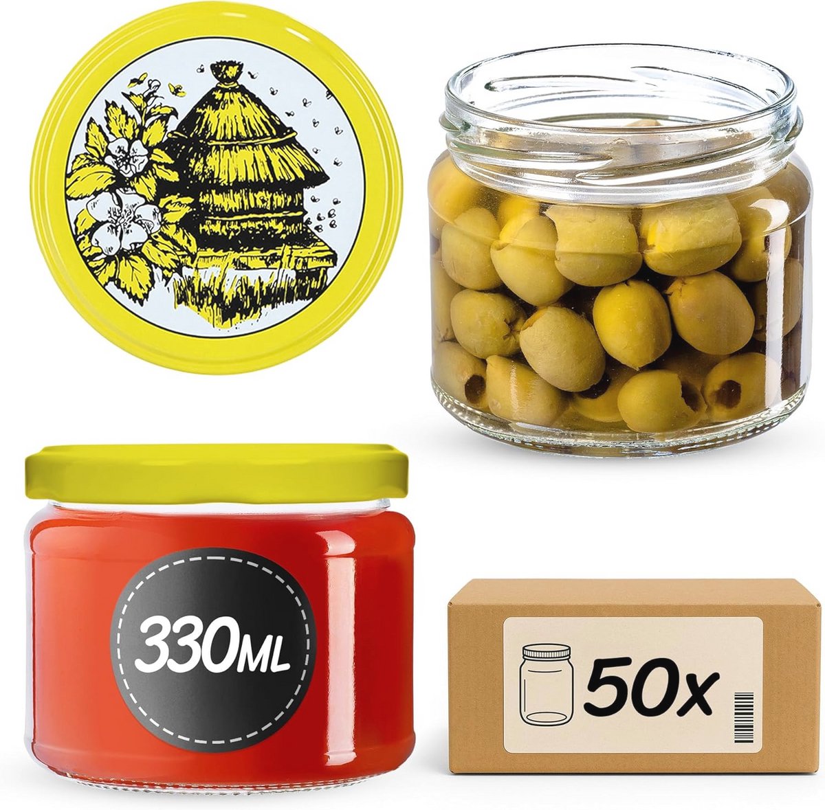 Inmaakpotten met schroefdeksel voor jam en honing, 330 ml - 50 stuks