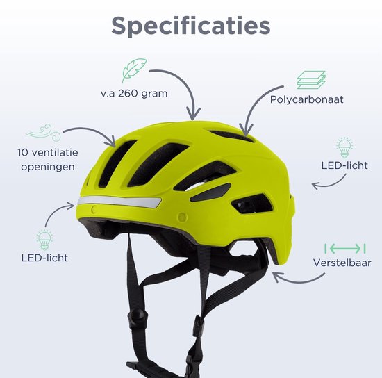 GOOFF® RIDER Casque de Vélo avec Éclairage - Casque E-Bike pour Adultes - Convient pour Vélo Électrique et Vélo de Route - Lumière LED - Femmes et Hommes - Jaune Fluo - L