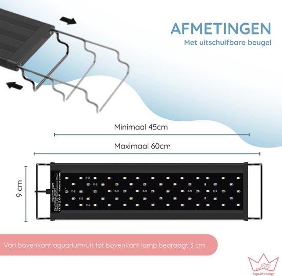 AquaKonings - Aquarium lamp - LED Aquariumverlichting - Dimbaar – Eenvoudig bedienen - Timer - 45 tot 60cm - Verschillende maten verkrijgbaar