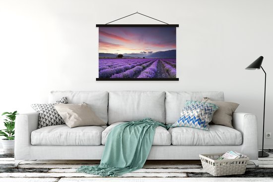 beau champ de lavande au coucher du soleil affiche scolaire lattes plates noir 120x80 cm - Tirage photo sur affiche textielposter (décoration murale salon / chambre)