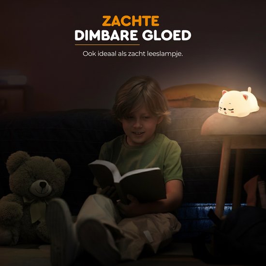 Luna Nachtlampje Kinderen LED - Slapende Kat Nachtlamp - Siliconen Baby Nachtlamp - Touchbediening - Kleurveranderend - Dimbaar - Draadloos - USB-C Oplaadbaar - Luna van Merkloos — afbeelding 4