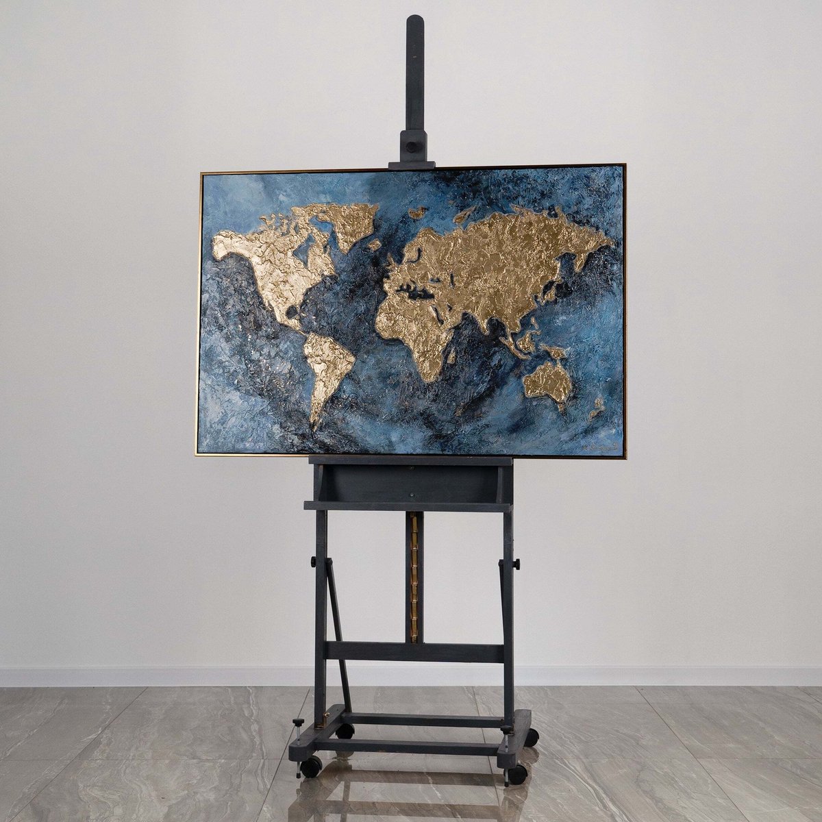 YS Canvas schilderij 140x100 cm handgeschilderd magische kaart decoratief – YS-Art Gallery – Avontuurlijke wanddecoratie voor woonkamer – Modern schilderij voor hal Black-Gold