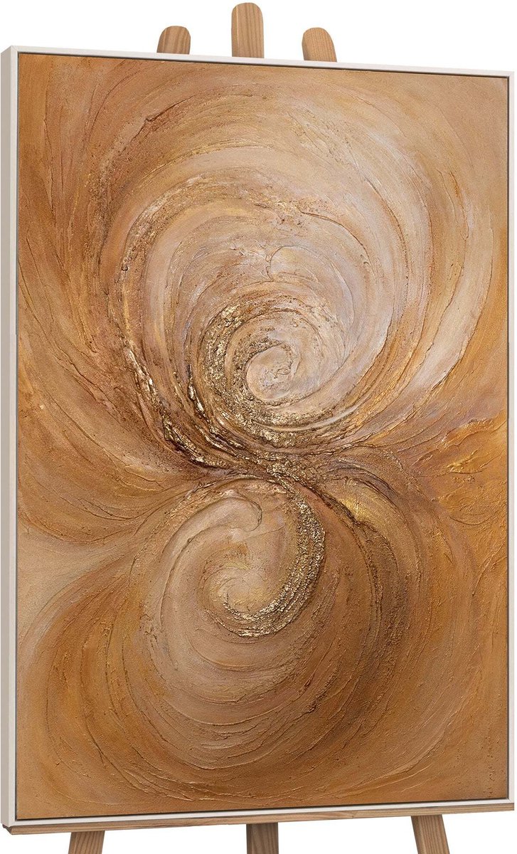 YS Canvas schilderij handgeschilderd whirlwind of heat abstract – YS-Art Gallery – Luxe wanddecoratie voor woonkamer – Modern schilderij voor slaapkamer en hal Beige