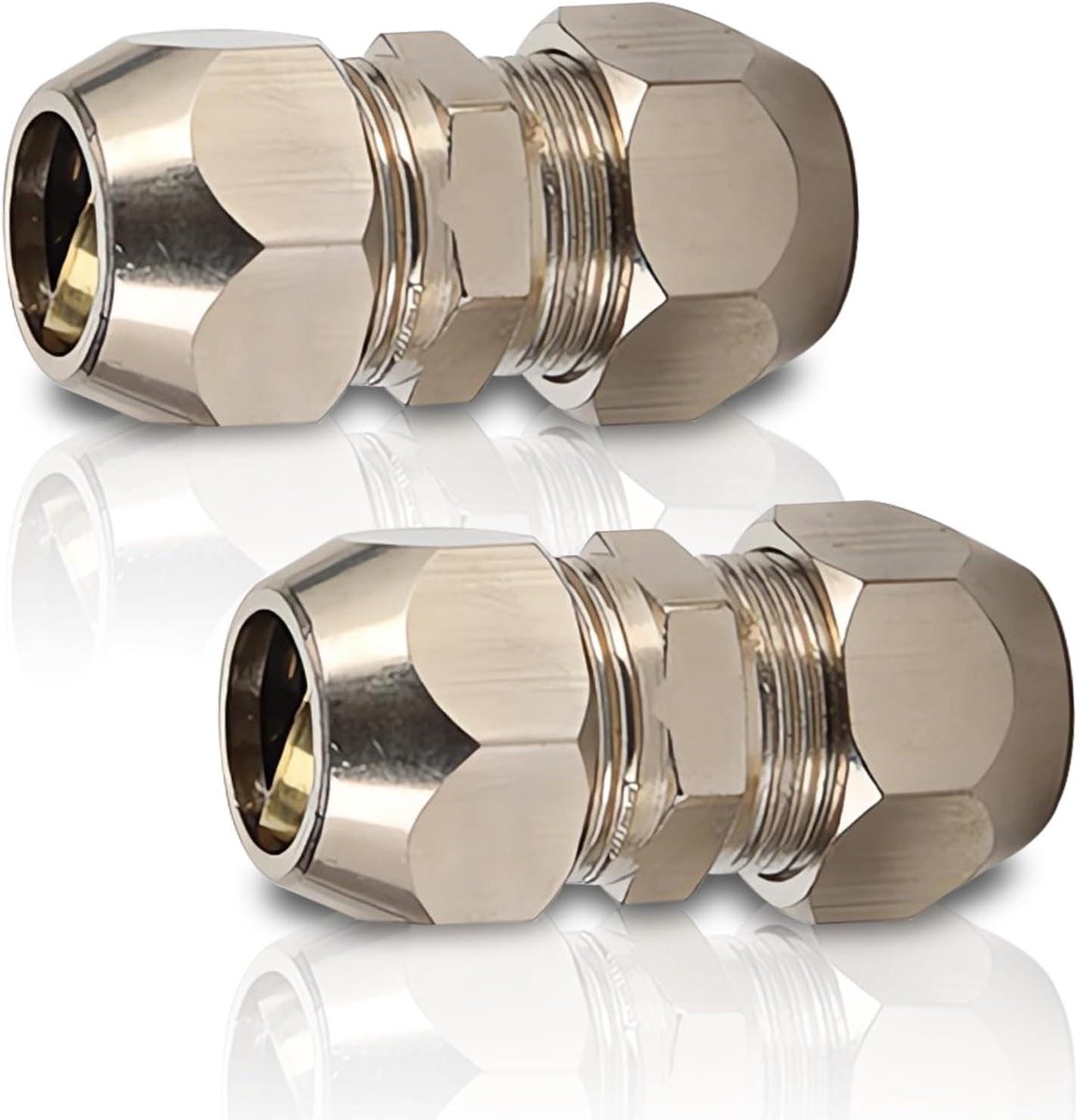 10 mm Klemringschroefverbindingen Set van 2 - Zilverkleur - Vernikkeld Koper - Pneumatische Klemschroefverbinding - Voor Leidingen en Luchtcompressoren